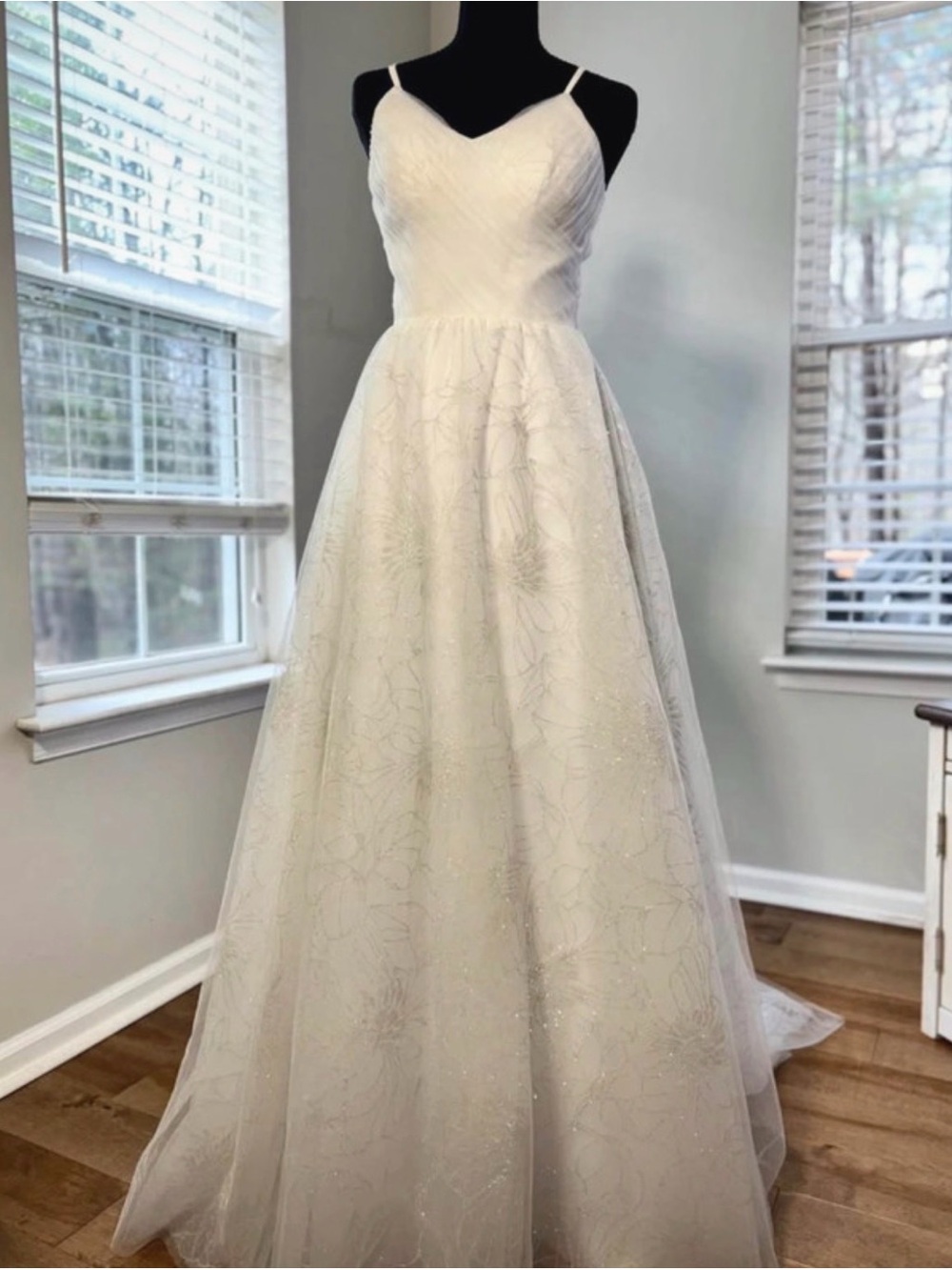 Elegant White Spaghetti-Strap A-Line Dress